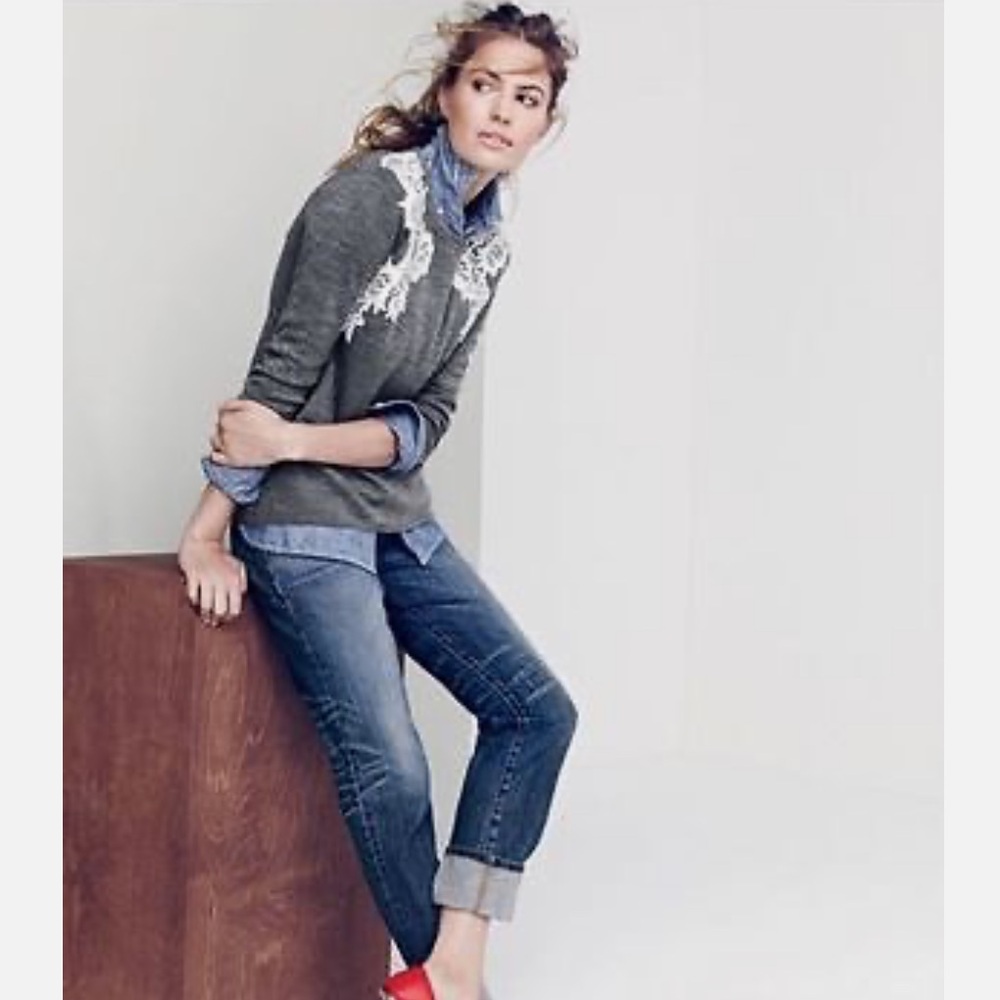 J.Crew Grey Lace Appliqué Sweater